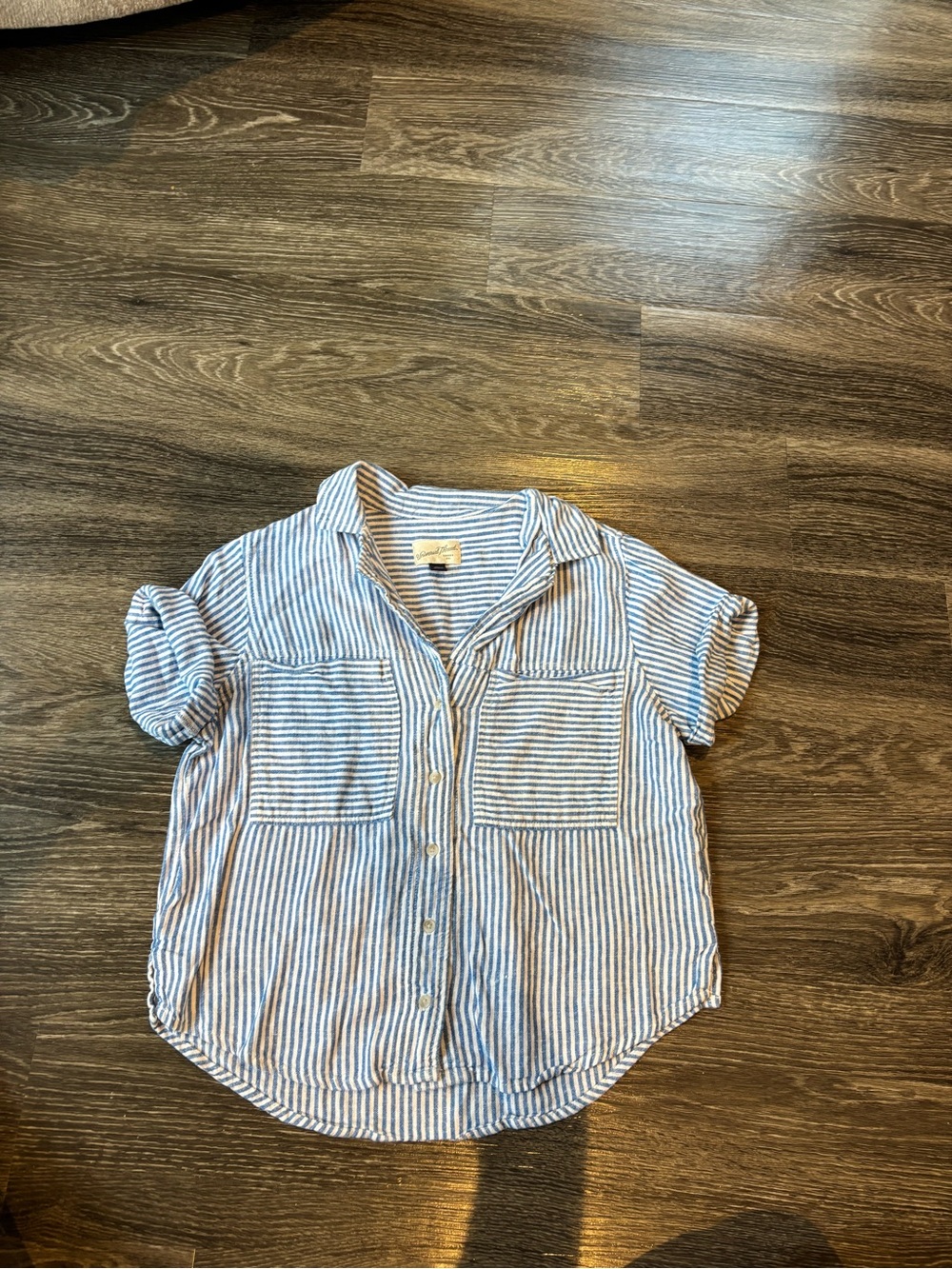 Universal Thread Blue & White Striped Short-Sleeve Button Down Shirt